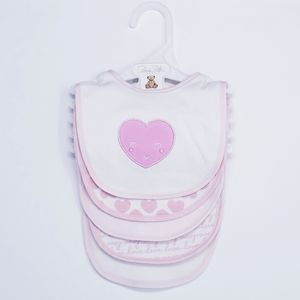 Baby Bib 5-Pack Pink & White Hearts for Baby Girl